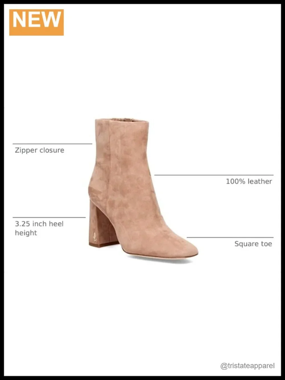 Women's Suede Ankle Booties with Flared Heel and Zipper Closure